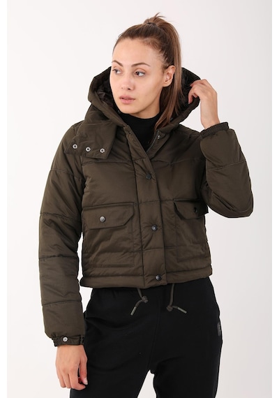 Maraton Sportswear Regular Kadın Kapşonlu Uzun Kol Basic Haki Mont 21288-haki Haki