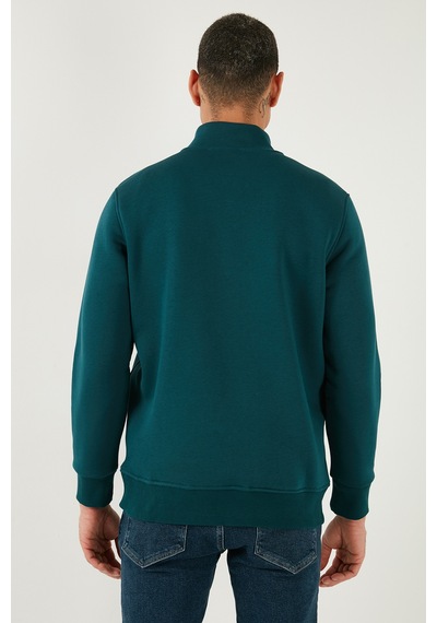 Buratti Pamuklu Regular Fit Yarım Fermuarlı Dik Yaka Erkek Sweat 59052592 Petrol
