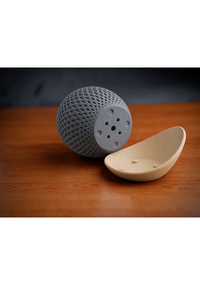 3d Baskı Küre Saksı - Kafes Dokulu İki Parçalı Dekoratif Saksı - Gri-bej