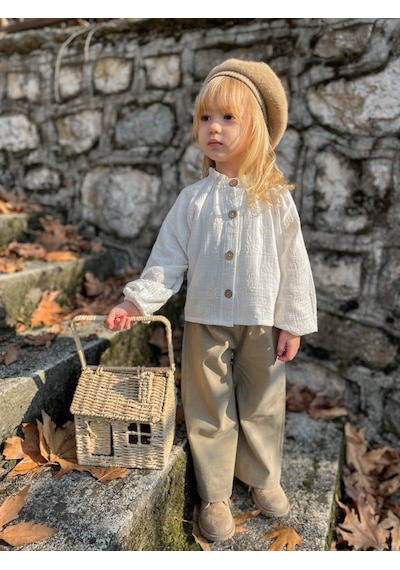 Noble Kids Kız Çocuk Gömlek Ve Gabardin Pantolon Takımı Ekru