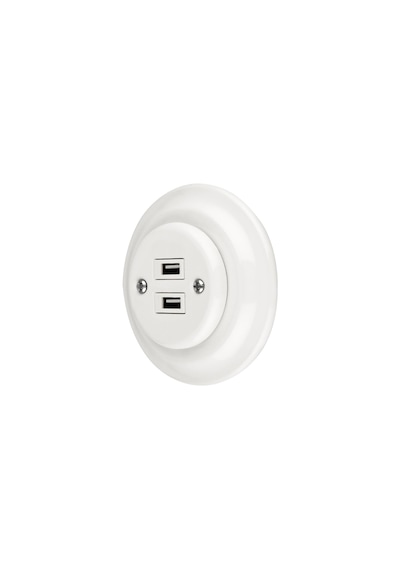 Porselen 2 Girişli Priz Usb Beyaz Dahili Usb Priz