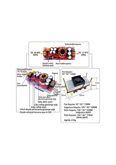 1800w 40a Dc-dc Step Up Boost Voltaj Yükseltici Regülatör Modülü