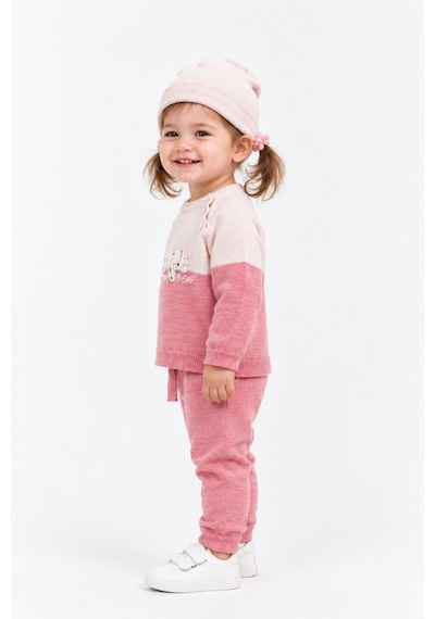 Babyhola Çocuk Teddy Bear Detay Kazak Pantolon Bere Triko Kışlık Takım 22113 Pembe