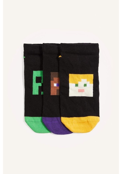 Defacto Minecraft Lisanslı 3lü Pamuklu Patik Karma Çorap Erkek Çocuk H6951a8nskr1 Çok Renkli-kr1