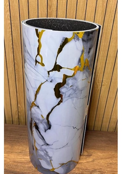 60cm X 3 Metre Tek Parça Yapışkanlı Mavi Gold Mermer Desenli Duvar Paneli Kağıdı Silinebilir Tx-6969 Altın - Turkuaz