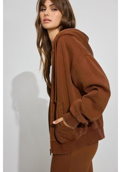 Seeh Kahverengi Fermuarlı Kadın Sweatshirt Sh263 Standart