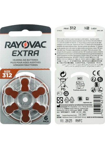 Rayovac Extra 312 Numara İşitme Cihazı Pili 6 x 10'lu