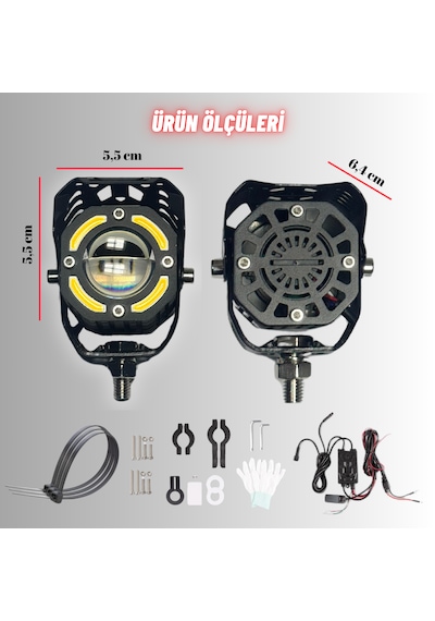 Led Motosiklet Ve Off Road Sis Farı Çakarlı Ultra Parlak 4 Modlu