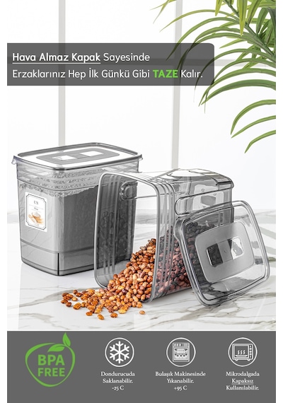 Meleni Home Lena Etiketli Jumbo Boy Un Bakliyat Saklama Kabı 2'Li 5.5 L Çok Renkli