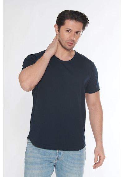 Black Horn Erkek Geniş Yaka %100 Pamuk Salaş T-shirt Lacivert