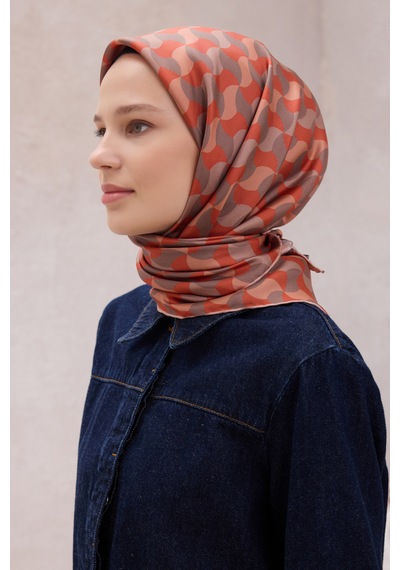 Belli Twill İpek Eşarp Vizon Kiremit