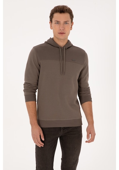 U.S. Polo Assn. Erkek Regular Fit Kapüşonlu Petek Dokulu Vizon Sweatshirt 50315526-VR052