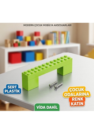 Blok Figürlü Dolap Ve Çekmece Kulpu Çocuk Ve Genç Odası Mobilya Kulpu Tekli 96 Mm Yeşil