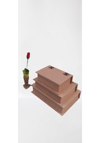 1448bng90033Hobi Dekoratif Model Üçlü Takı Kutusu Ahşap HAM MDF El Yapımı