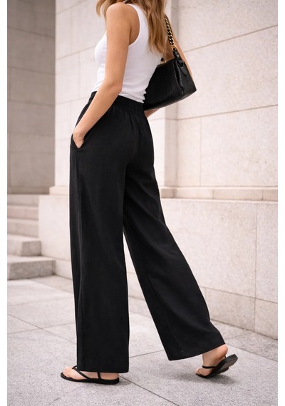 Bbbutikbasic Keten Palazzo Pantolon Tok Doku Tr0935 siyah