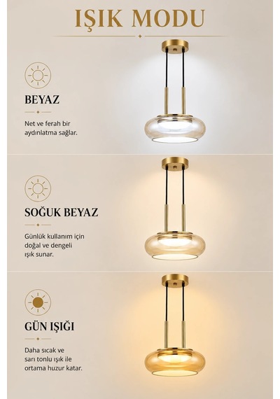 Led Sarkıt Avize Modern Avize Gold Detaylı Mutfak Adası Yemek Masası Salon Avizesi 18w 3 Renk Işık Siyah