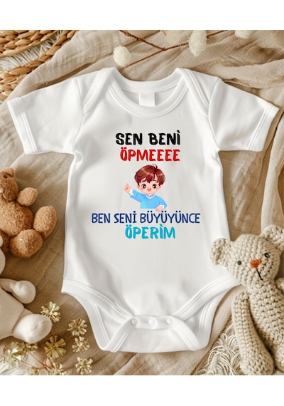 Lupi İsimli Zıbın Yazılı Bebek Zıbın Ekru-buz Mavi Beyaz