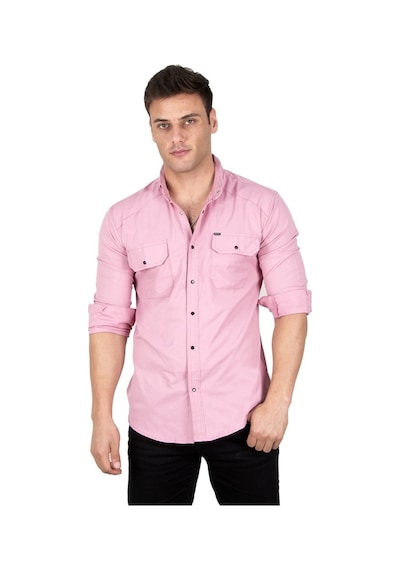 Deepsea Erkek Pembe Fitilli Çıtçıtlı Kot Gömlek 300421 Pembe
