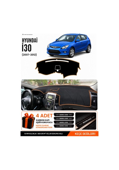 Hyundai İ30 2007-2012 Uyumlu Torpido Örtüsü, Torpido Kılıfı - Siyah Kahverengi