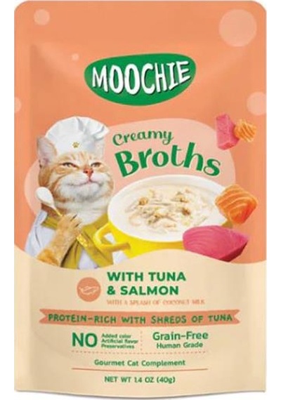 Moochie Parça Ton Balıklı ve Somonlu Tahılsız Kedi Çorbası 40 G