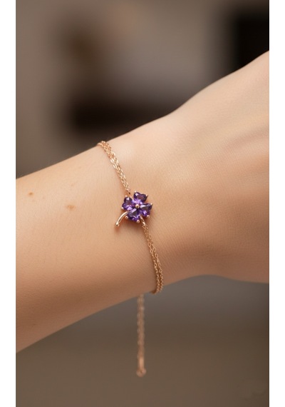 Çekirdekjewelry 925 Ayar Altın Mortaşli Yonca Bileklik Pembe