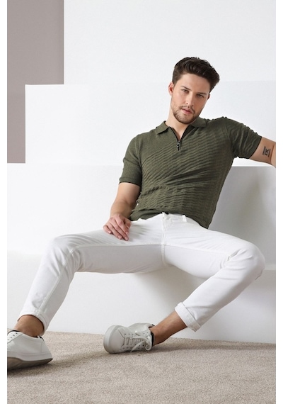 Ferraro Haki Polo Yaka Fermuarlı Erkek Pamuk Triko T-Shirt-Haki (417942120) Haki