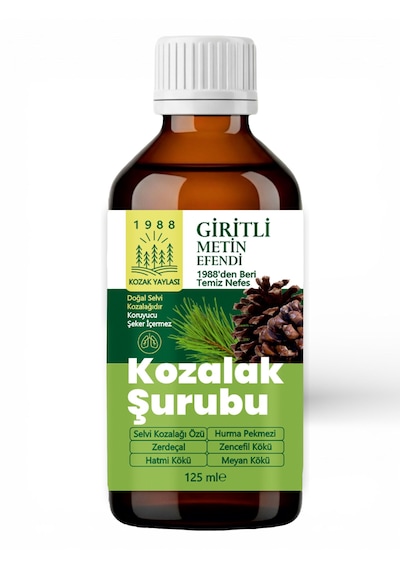 Kozak 2 X 125 Ml Cam Şişe Bergama Kozak Vakfı Kozalak Şurubu Giritli Metin Efendi 250 ML