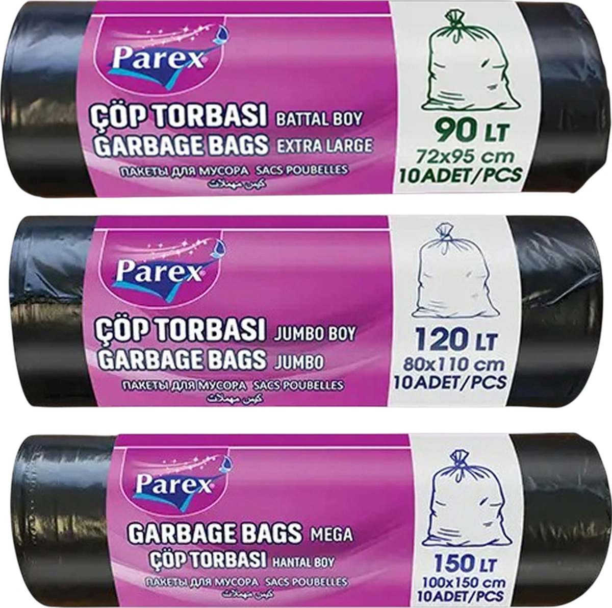 Professional 15 Paket Çöp Torbası Battal Jumbo Ve Hantal Boy Set