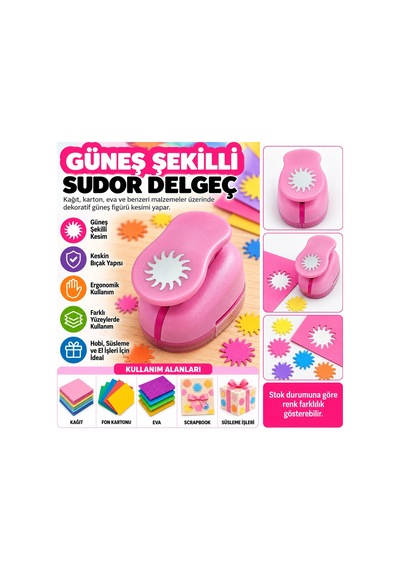 Güneş Şekilli Orta Boy Şekilli Delgeç Kağıt Fon Kartonu Eva Delgeç Scrapbook Hobi Delgeci Çok Renkli
