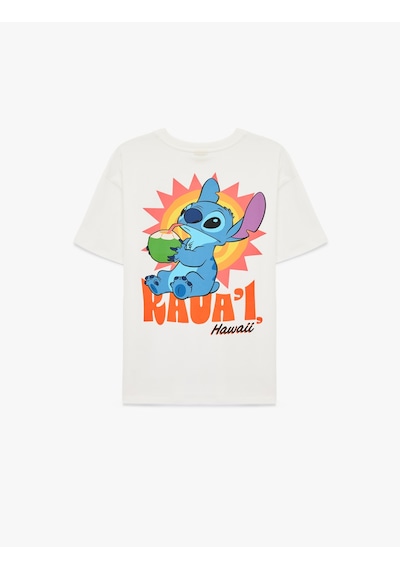Koton Stitch Lisanslı Kısa Kollu Pamuklu Arkası Baskılı Oversize Tişört Ekru 6sal10115ık Ekru