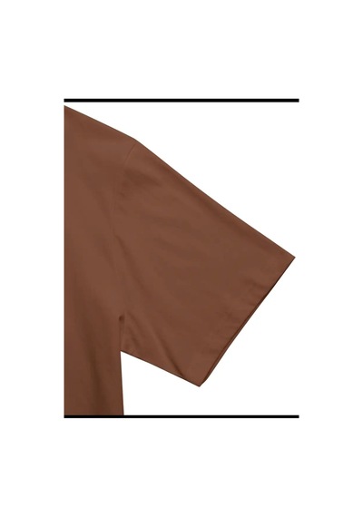 Medinenur Göğüs Baskılı Basic T-shirt Kahverengi