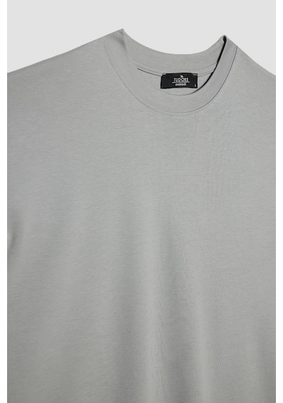 Tudors Unisex Oversize Geniş Kesim Pamuklu Yumuşak Dokulu Basic Bisiklet Yaka Gri Tişört-31706-gri Gri