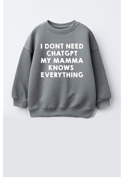 Monila Unisex Çocuk Slogan Baskılı 3 İplik Kumaş Pamuklu Sweatshirt Antrasit