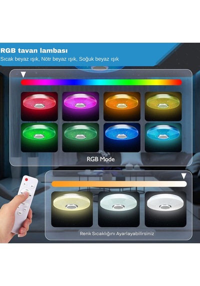Hpytech Akıllı Tavan Aydınlatma Smart Life Rgb Led Lamba Bluetooth Müzik Uzaktan Kumanda Çok Renkli