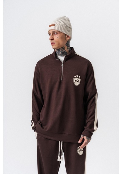 Respire Erkek Şerit Detaylı Yarım Fermuarlı Modal Sweatshirt Kahve