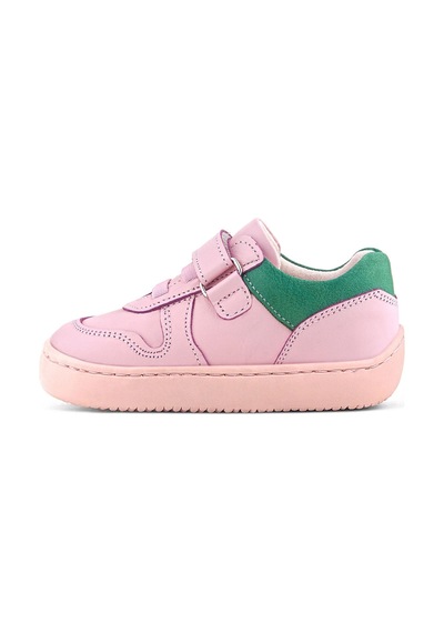 Rakerplus Bob Hakiki Deri Pembe Yeşil Barefoot Cırtlı Lastikli Bebek Sneaker Ayakkabı Pembe
