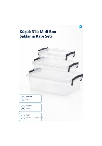 3'lü Midi Box Saklama Kabı Seti 0,6/1,2/2,2 L Çok Renkli