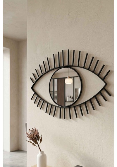 Tara Göz Ayna - Metal Çerçeveli 22 Cm Büyük Duvar Aynası Siyah