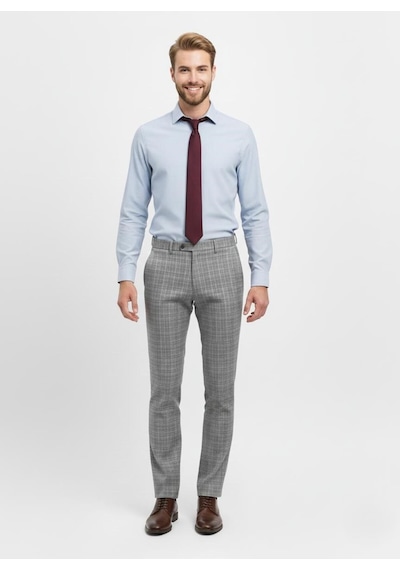 Presto Erkek Slimfit Likralı Kareli Desen Pantolon Gri 3184-120 Gri