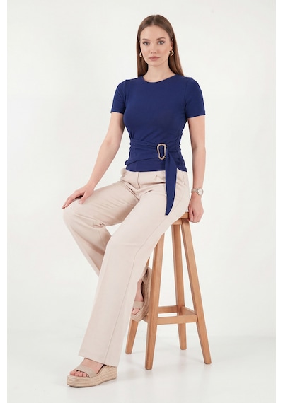 Lela Toka Detaylı Fitted Fit Kayık Yaka Bluz Bayan Bluz 5862707 Lacivert