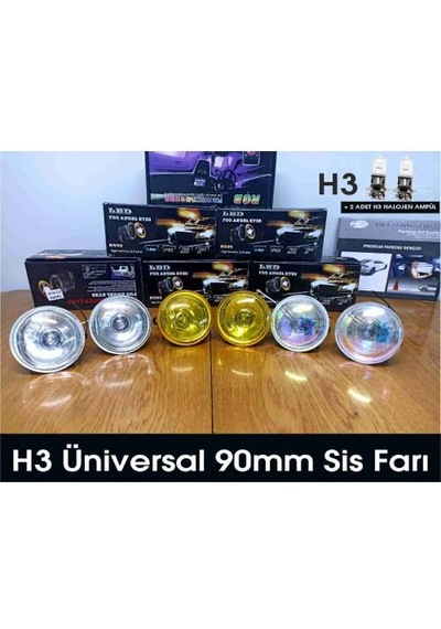 Universal 90mm Sis Farı Seti + 2 Adet Halojen Ampul