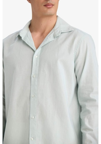 Defacto Regular Fit Polo Yaka Keten Karışımlı Yazlık Uzun Kollu Gömlek E0518ax25smgn1260 Yeşil