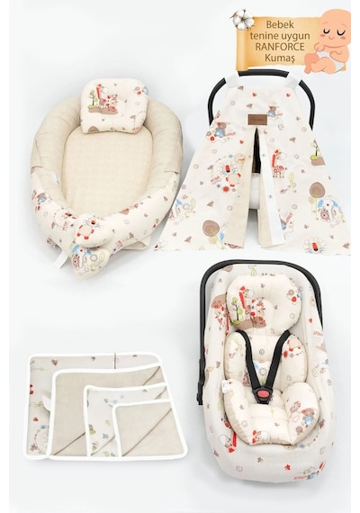 Ortopedik Puset Minder, Çarşaf, Örtü, Pike Ve Anne Yanı Babynest Yatak 6'lı Set, Animal Serisi 1 - 2 Kg