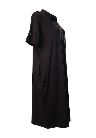 Faik Sönmez Oversize Polo Yaka Midi Elbise - Günlük Şıklık Siyah