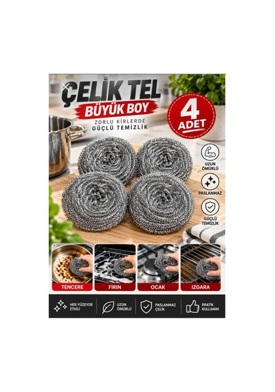 Paslanmaz Çelik Bulaşık Ovma Teli Büyük Boy 12 Adet - 930183124