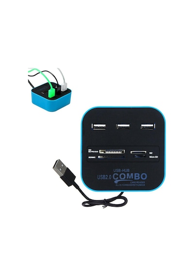 3 Port Usb 2.0 Hub Usb Çoklayıcı Usb Kart Okuyucu Mavi