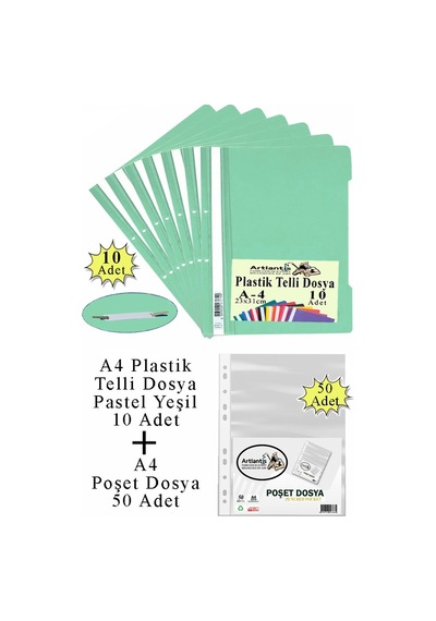 Telli Dosya Plastik A4 10 Lu Ve Poşet Dosya 50 Li 1 Paket Ekonomik Kaliteli Şeffaf Kapak Telli Dosya Okul Büro Ofis Mavi - Pembe