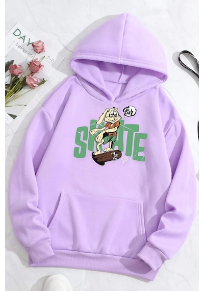 Uyguntarz Unisex All Day Rabbit Baskılı Sweatshirt Lila