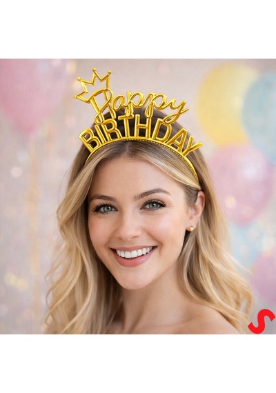 Taçlı Happy Birthday Plastik Taç - Altın 0-99