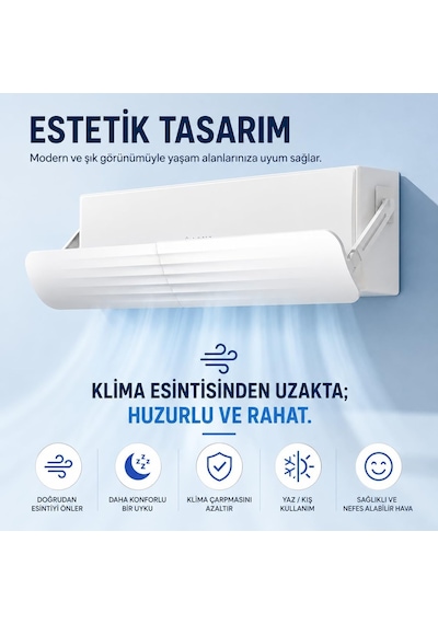 Klima Rüzgar Yönlendirici Deflektör Ayarlanabilir Klima Hava Yönlendirici Panel, Delmesiz Kurulum, Klima Üfleme DİĞER